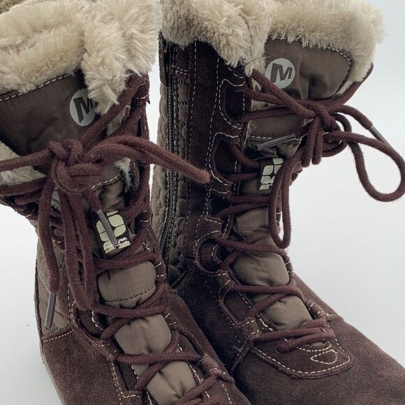 Merrell Women's Dark Brown quilted Winter Boots faux fur trim size 7.5 - Picture 8 of 12